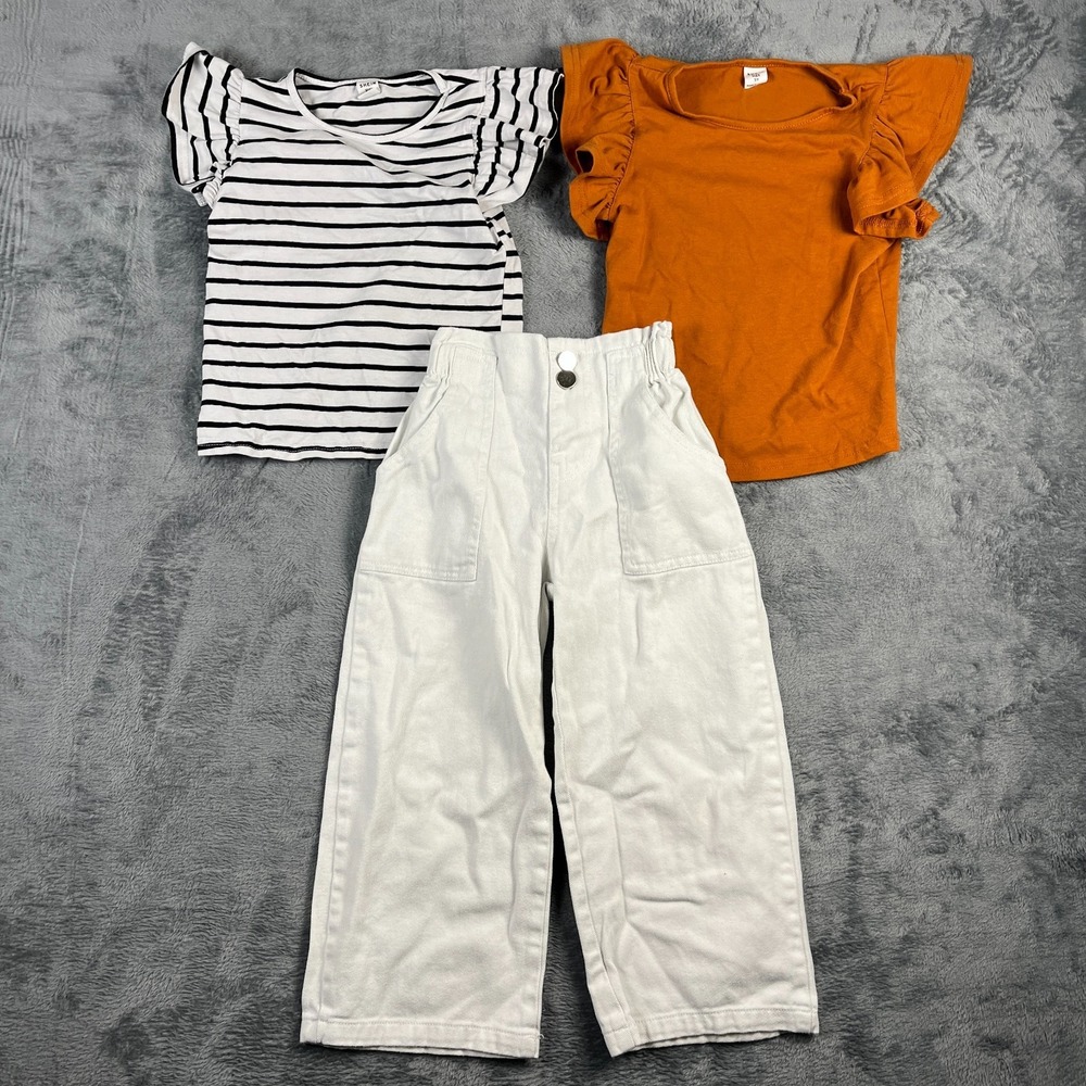 Shein Girls Outfit Set 5Y Multicolor Striped Ruffle Sleeve Pants Lot of 3